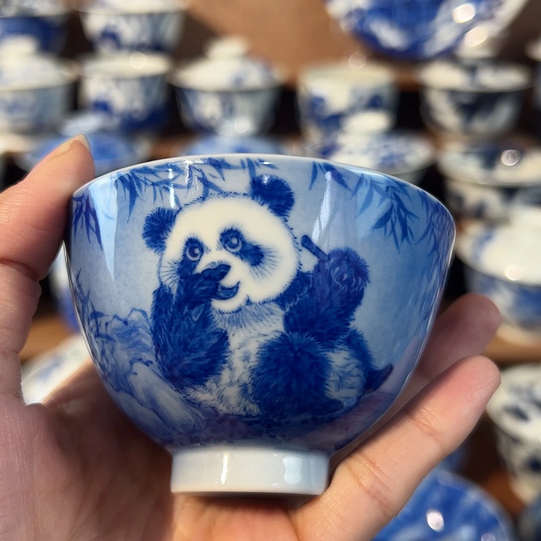 长***心泥藝瓷梦熊猫鸡心杯