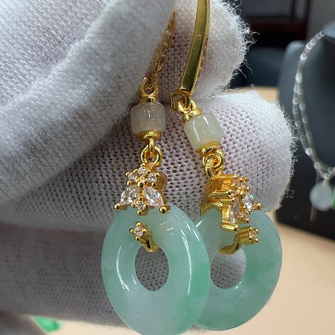 翡翠银S925镶嵌耳饰耳环