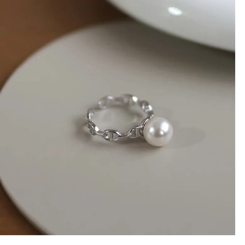 925银戒指 正圆珠珠开口戒指轻奢气质优雅时尚简约小众百搭韩版