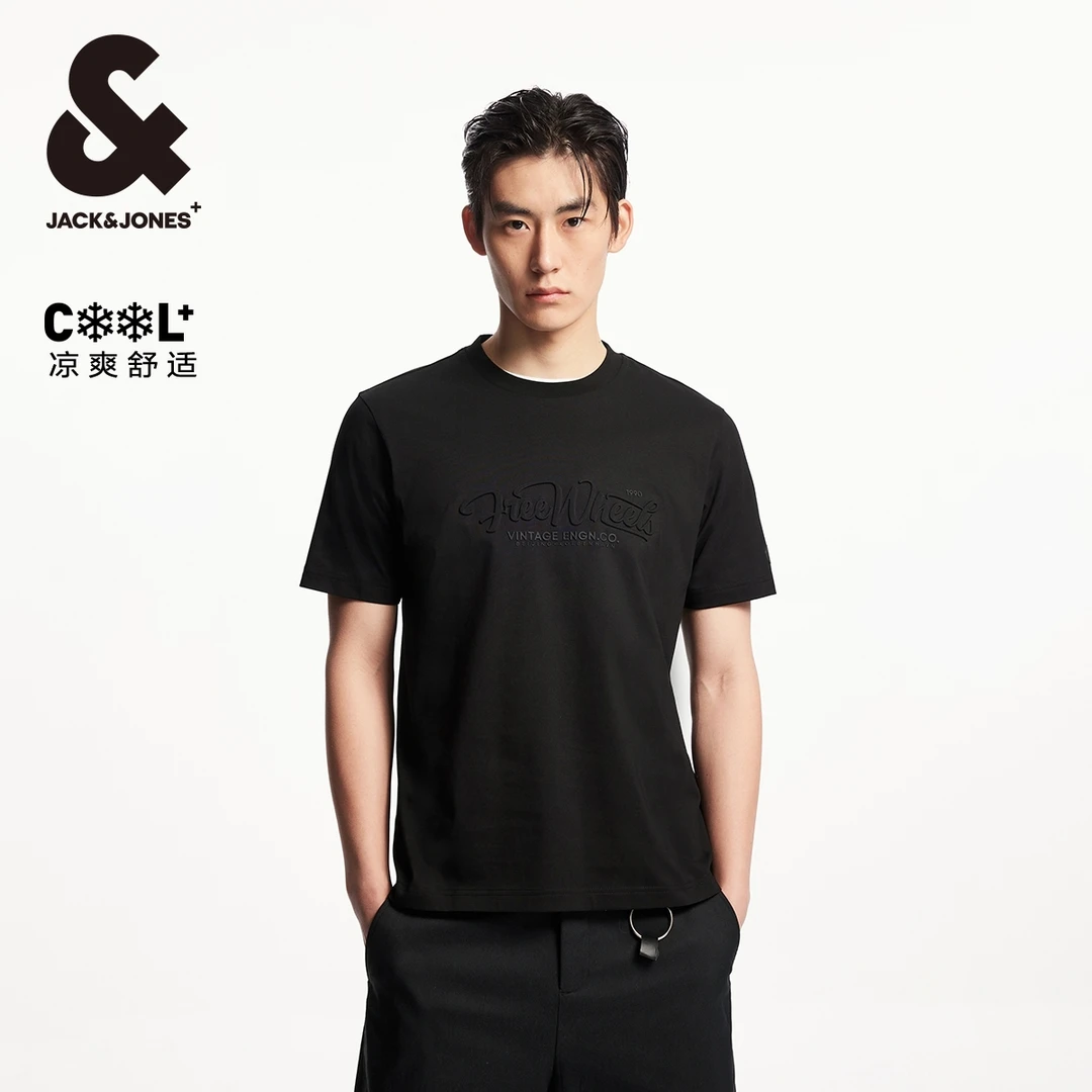 【凉感】杰克琼斯秋男士短袖T恤时尚百搭直筒圆领字母男装舒适休闲