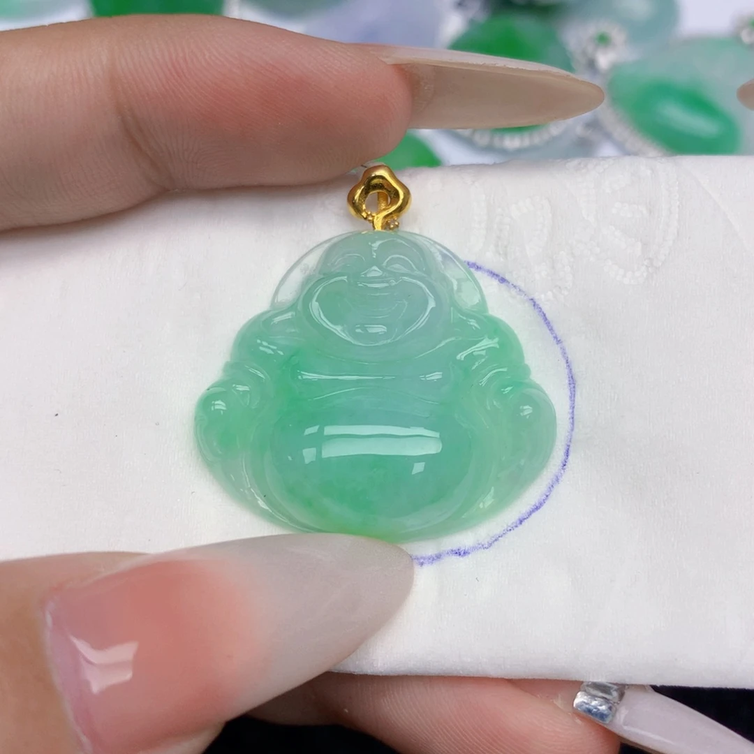 翡翠18K金镶嵌颈饰天然缅甸翡翠a货百元以上9元证书费自理