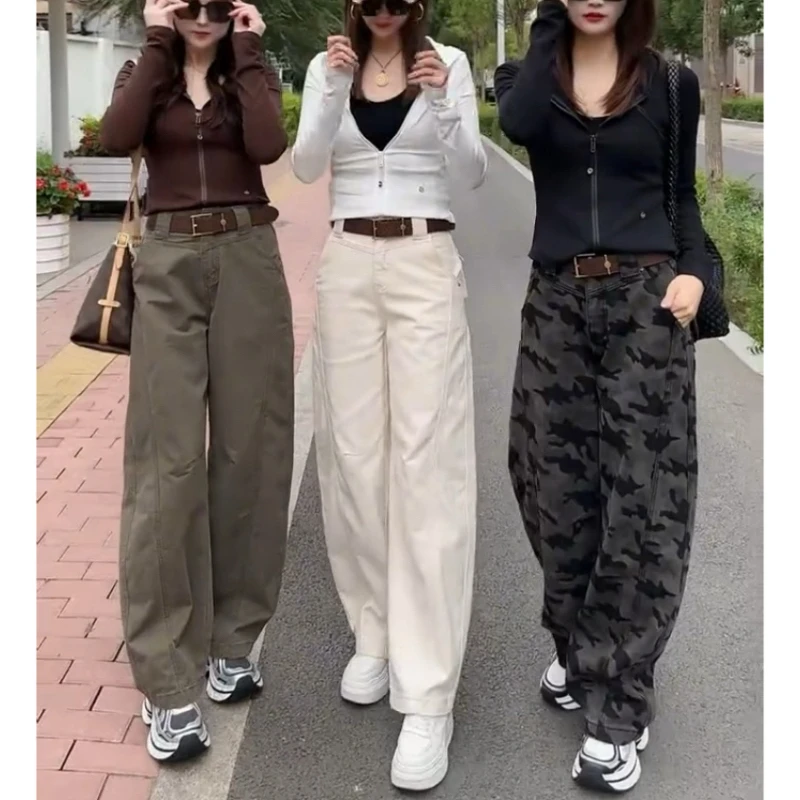 Aimeerosa/艾洛莎秋季爆款显瘦工装牛仔裤女复古时尚百搭弯刀裤子