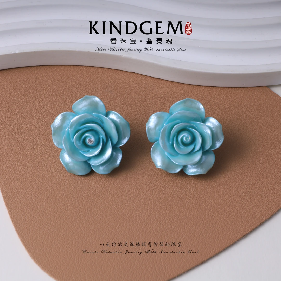 铜合金珐琅耳饰 KindGem  山茶花小众时尚百搭耳环 C-37571
