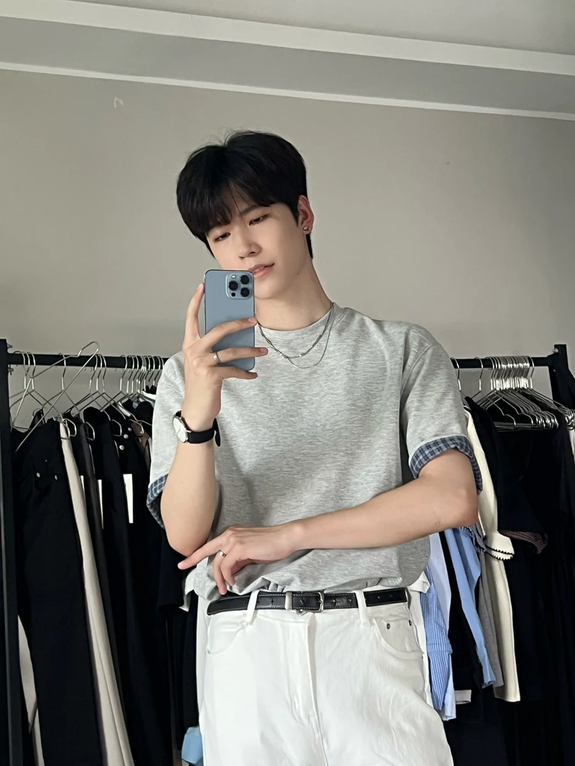 乔沐253夏季黑色拼接圆领短袖宽T恤简约时尚百搭休闲潮流男装上衣