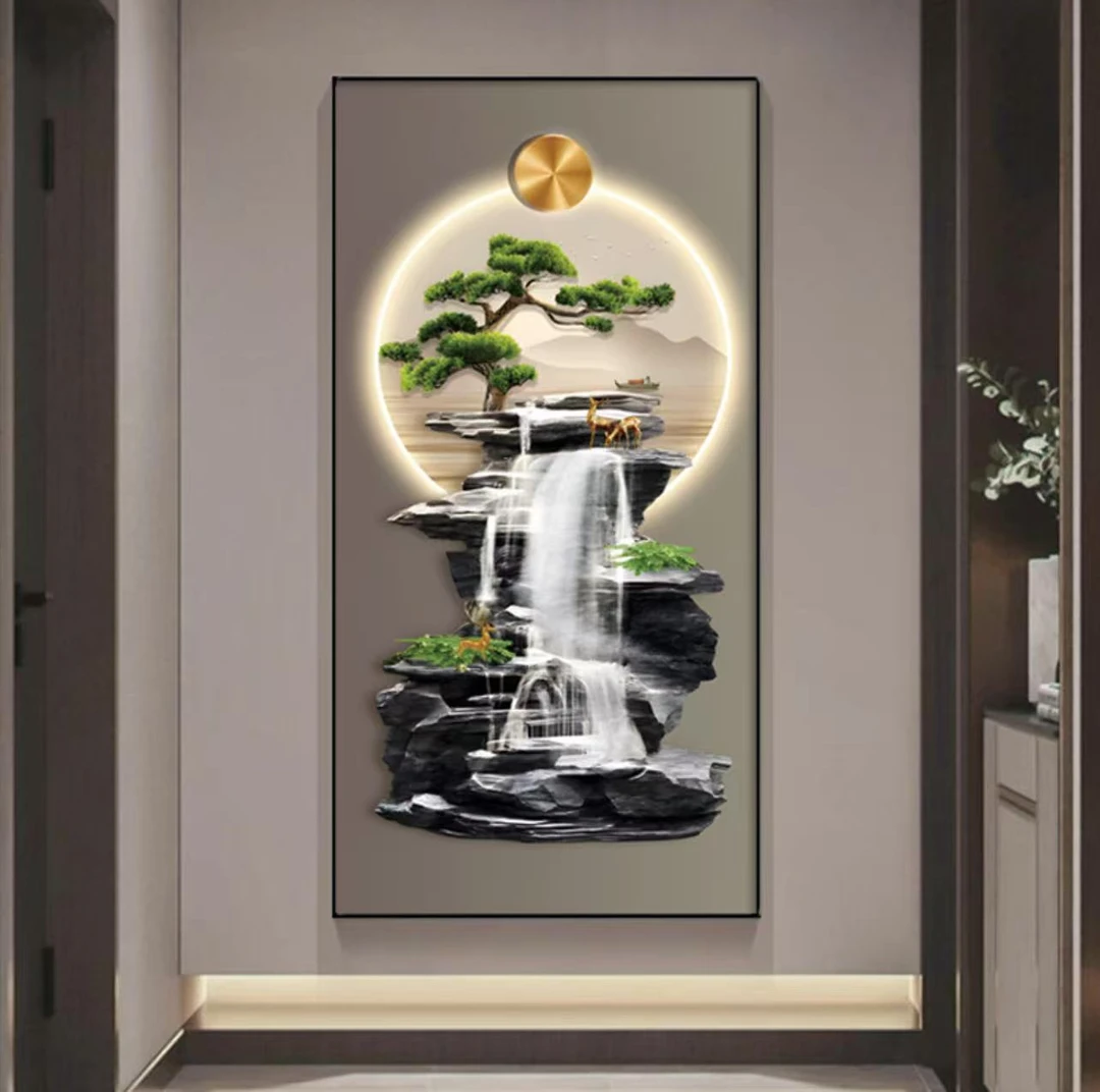 LED灯流水生财入户对门玄关装饰画高端大气壁画客厅走廊过道挂画