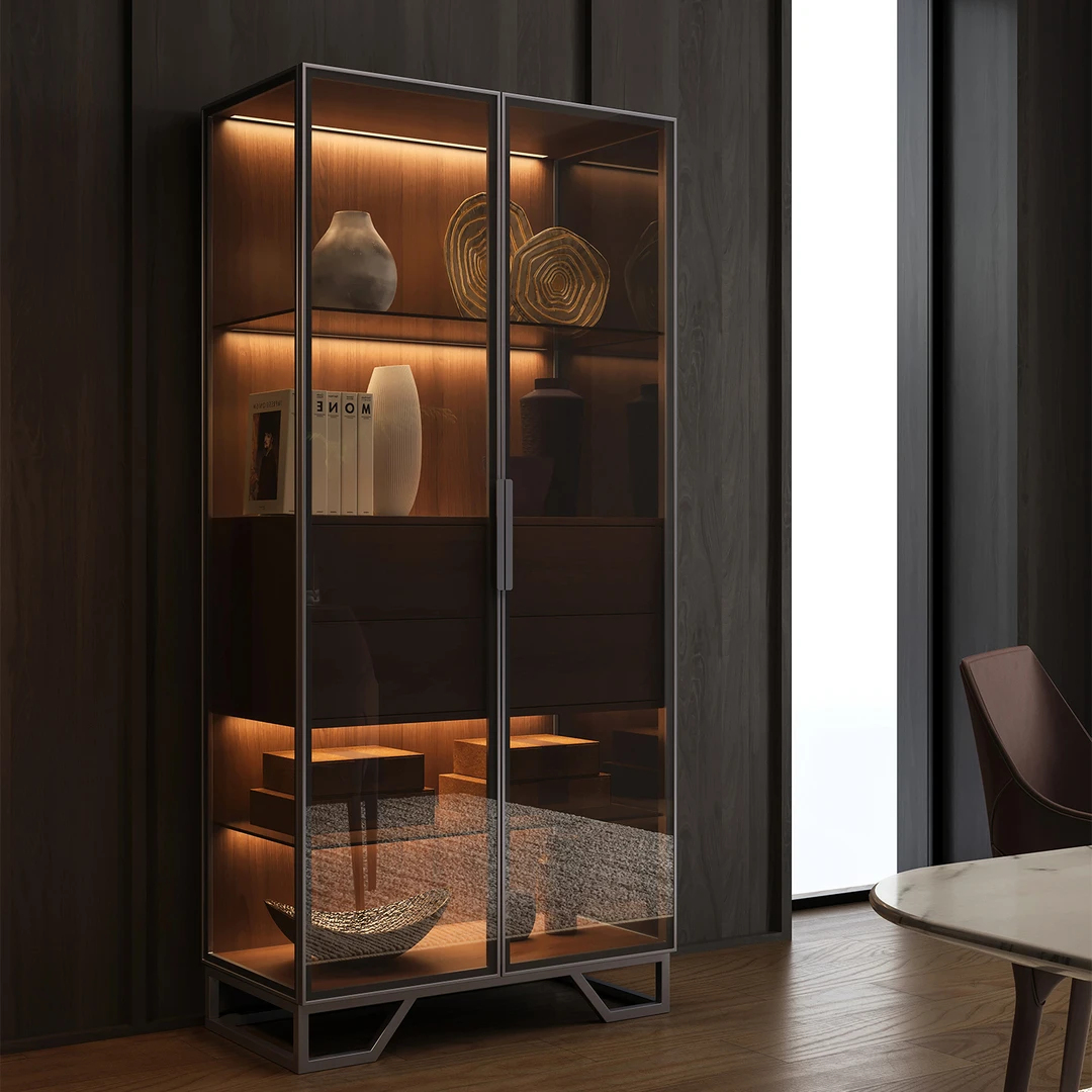 意式餐边柜客厅靠墙高级感酒柜轻奢玄关柜2025新款极简玻璃储物柜