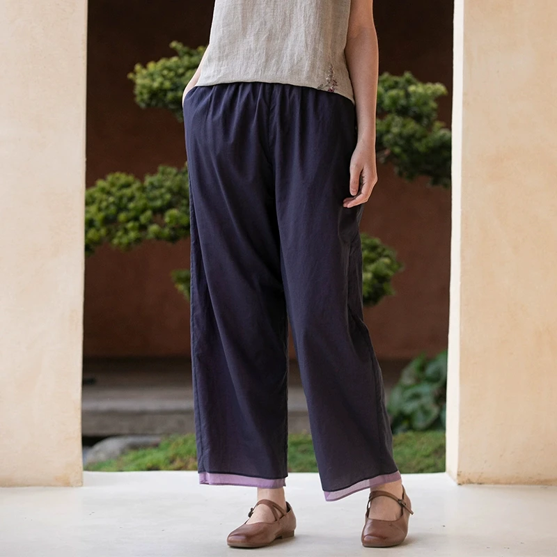 牧衣原创 手工刺绣100支全棉裤子女夏轻薄柔软百搭休闲裤 予里