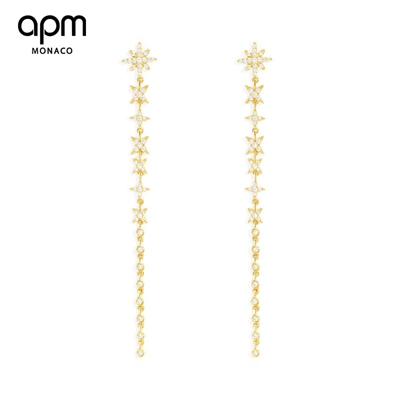 APM Monaco 合金合成锆石耳饰 长款流星耳环 YE14831OX