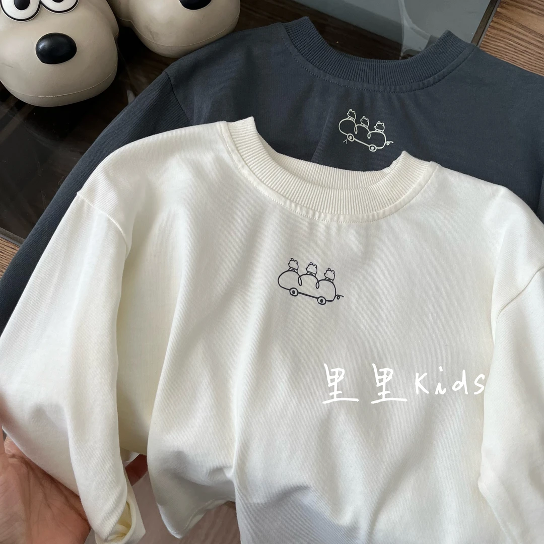 品质单品~高克重螺纹领儿童长袖T恤2025春季新品男女童棉布上衣