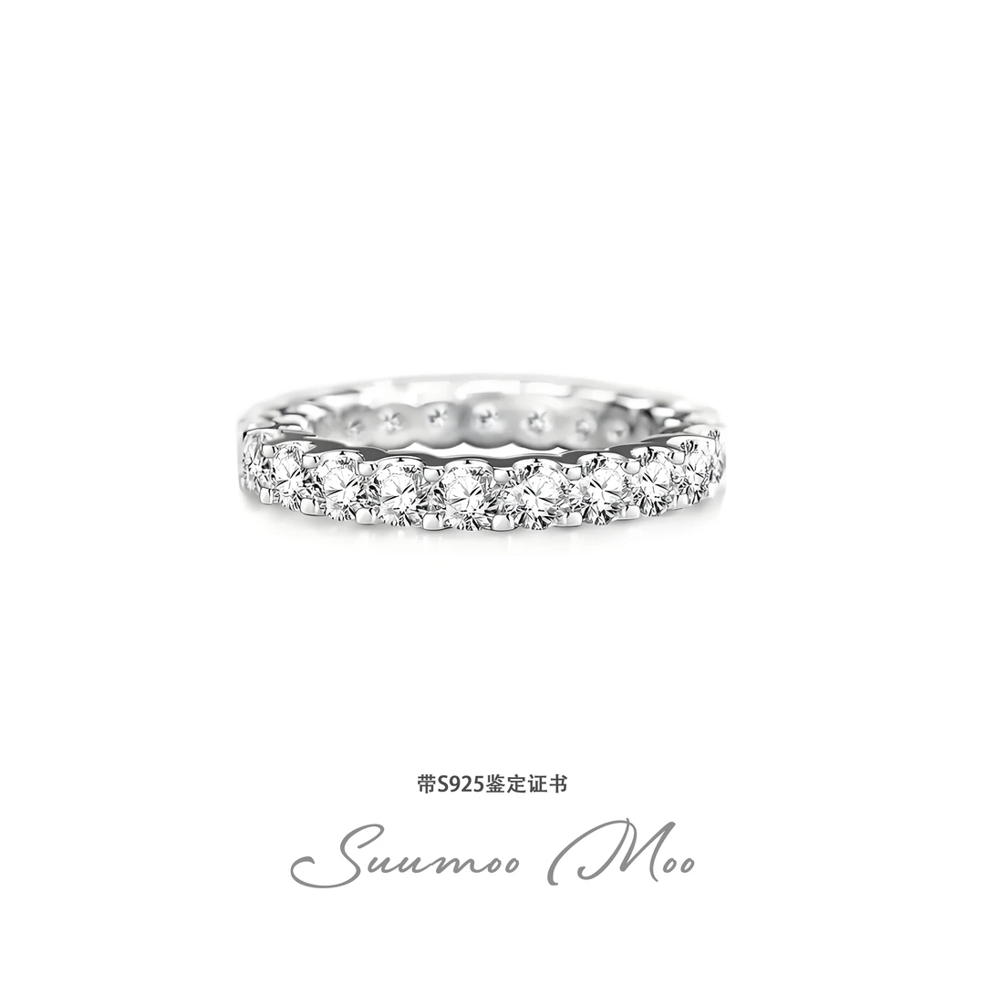 925银合成锆石戒指 【闪耀流光】时尚爆闪30分满钻圈圈戒指925银戒