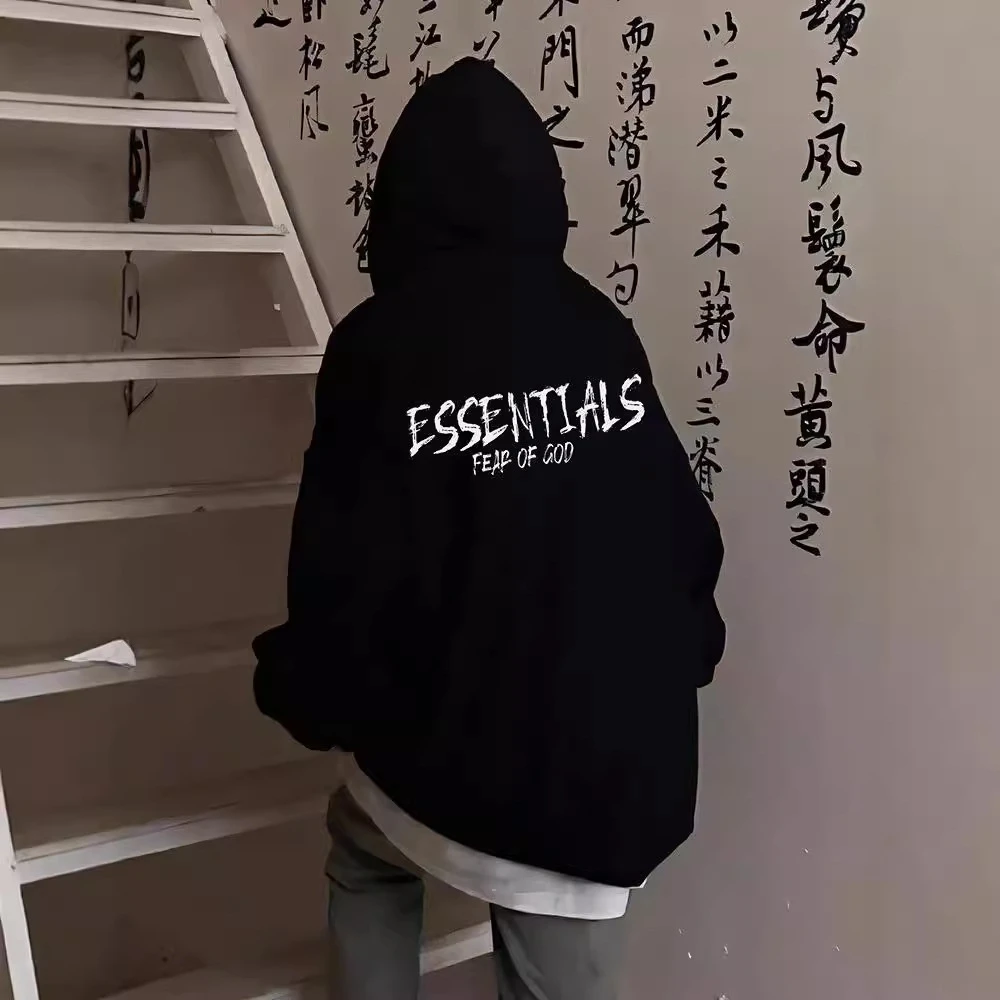 ESSENTIALS新款字母印花高街潮牌秋冬加绒宽松连帽卫衣