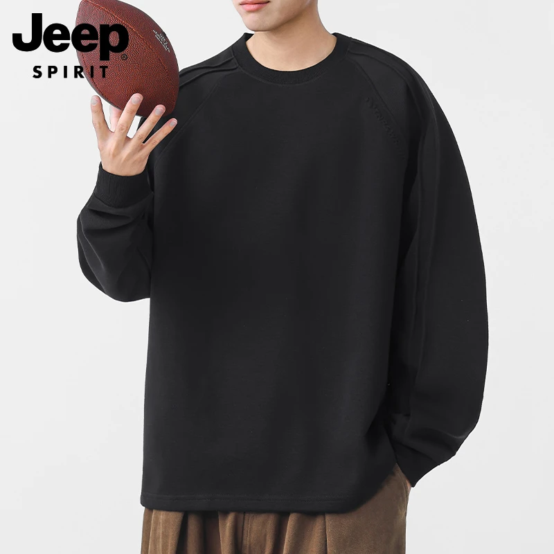 JEEPSPIRIT吉普潮牌宽松重磅卫衣男款春秋季圆领男士休闲长袖T恤