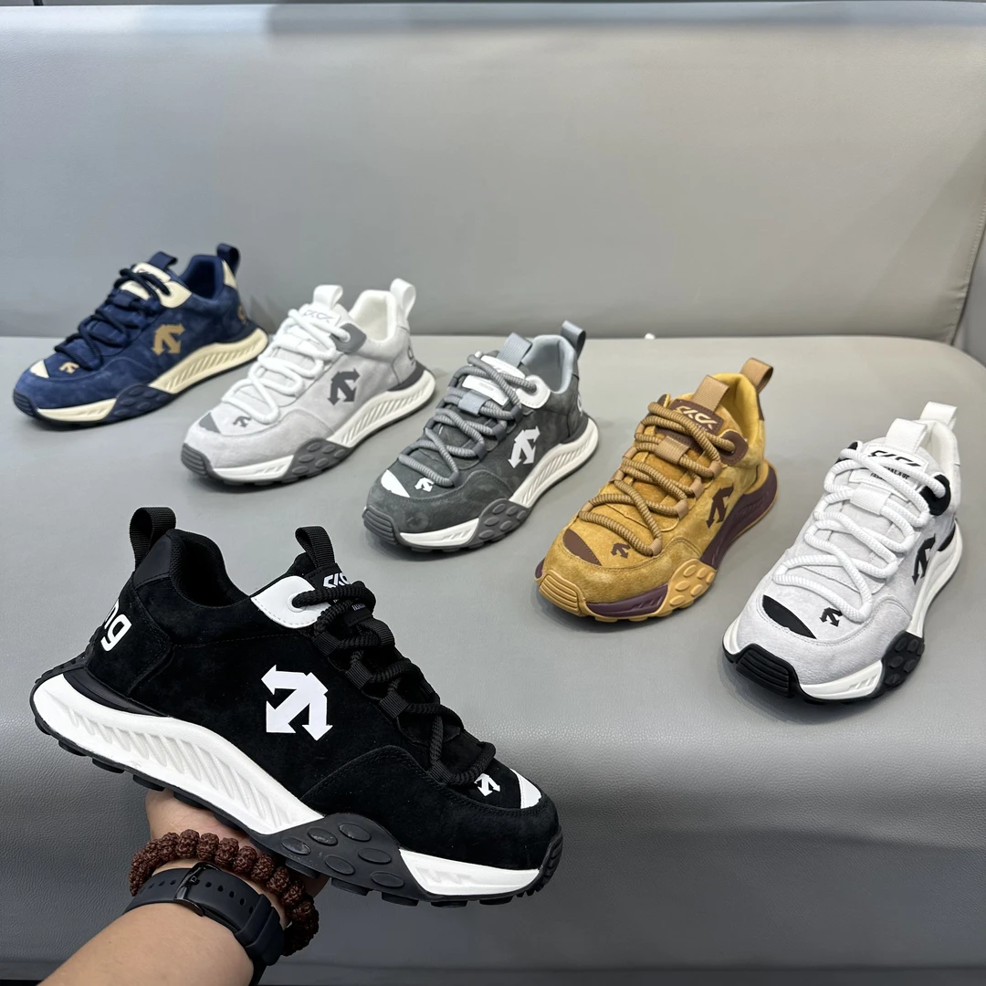 秋冬新款低帮系带磨砂皮拼接厚底阿甘鞋舒适增高防滑休闲百搭男鞋