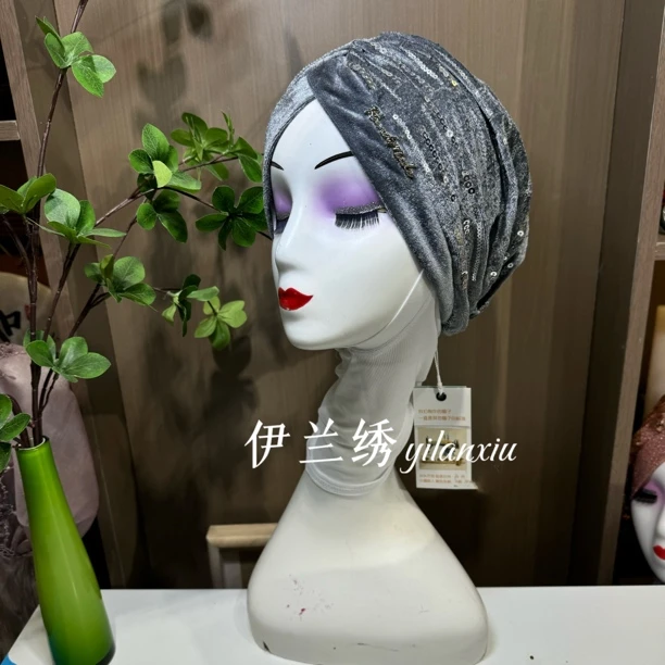 n14-回族小姐姐时尚刺绣包头帽亮片刺绣工艺印度帽发带帽帽子女士