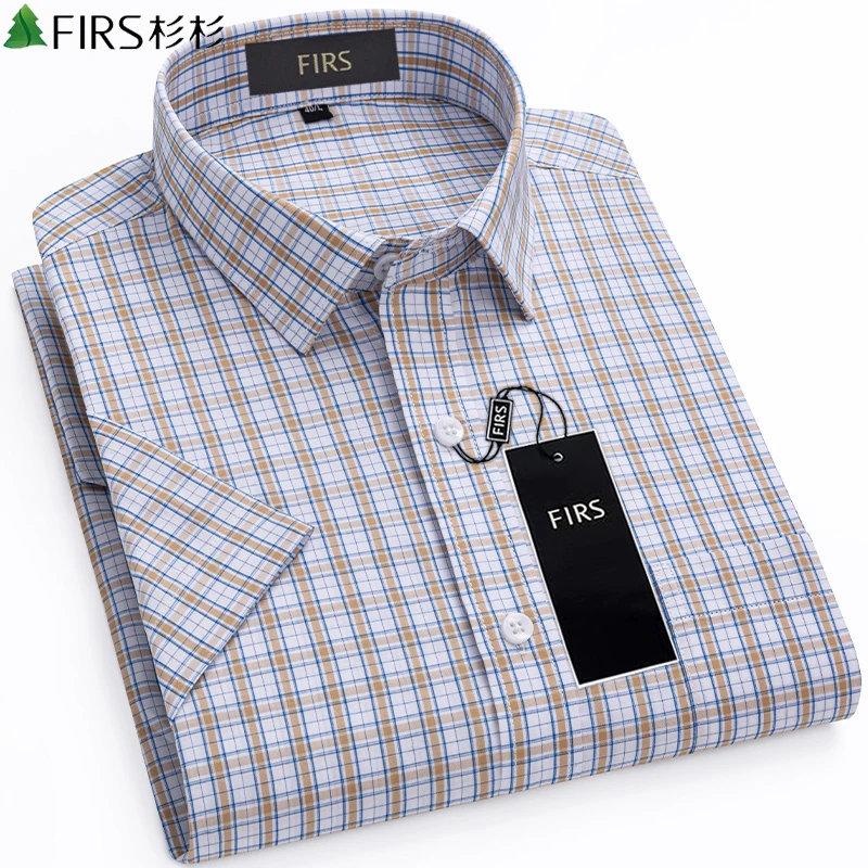 杉杉纯棉格子短袖衬衫男款夏季商务休闲新款薄款半袖中青年衬衣