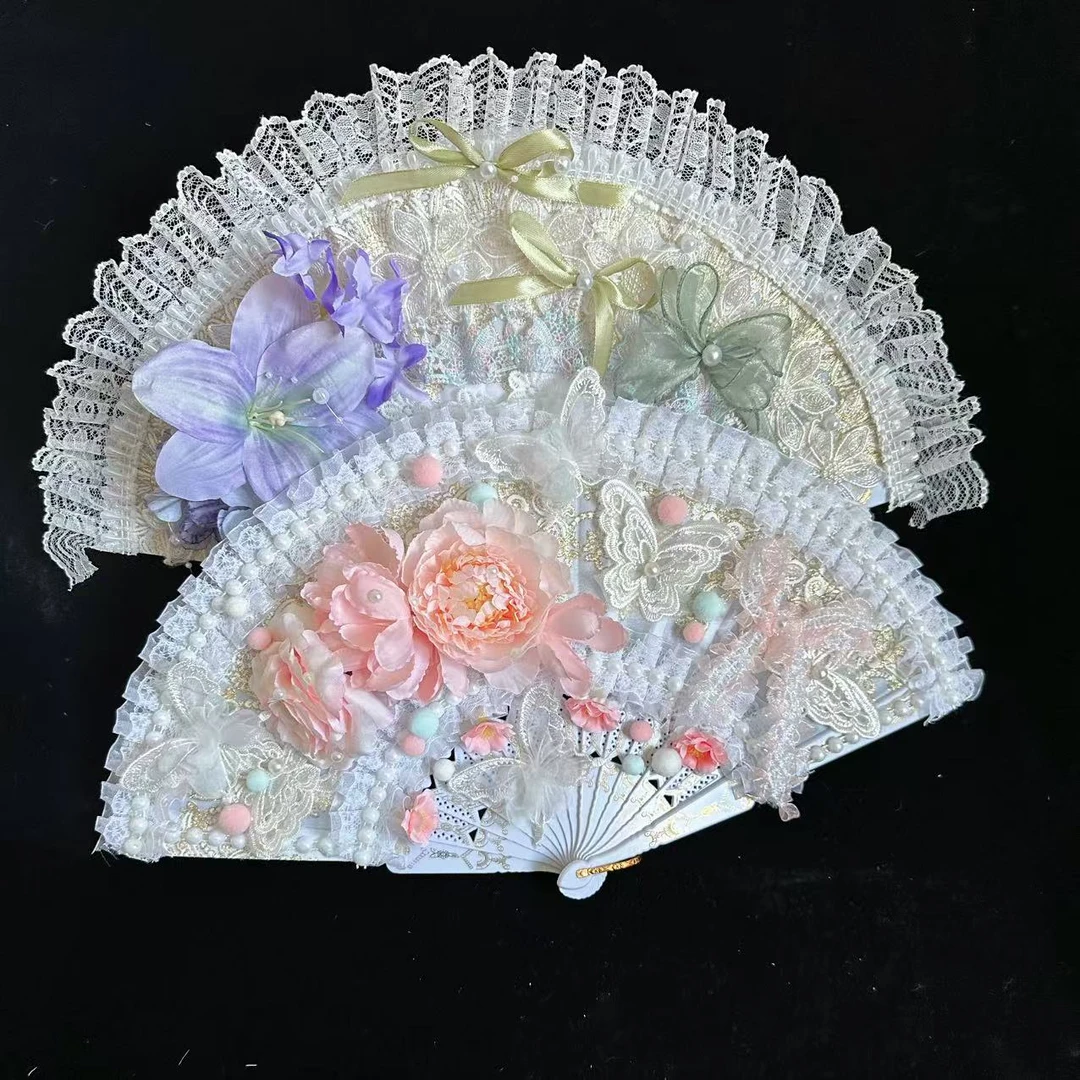 洛丽塔拍照写真漫展扇子优雅lo娘蕾丝花嫁宫廷洋装复古lolita扇