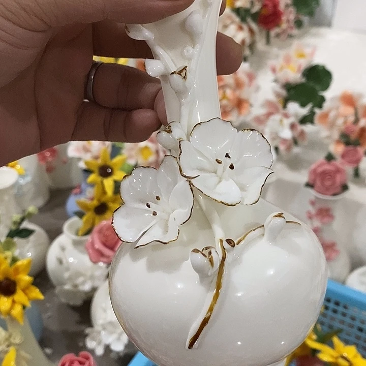 瓷片纯手工陶瓷花摆件瑕