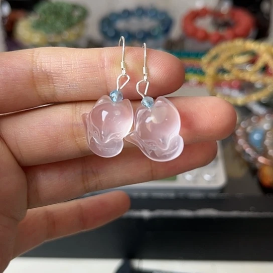 水晶耳饰银S925镶嵌矿坑