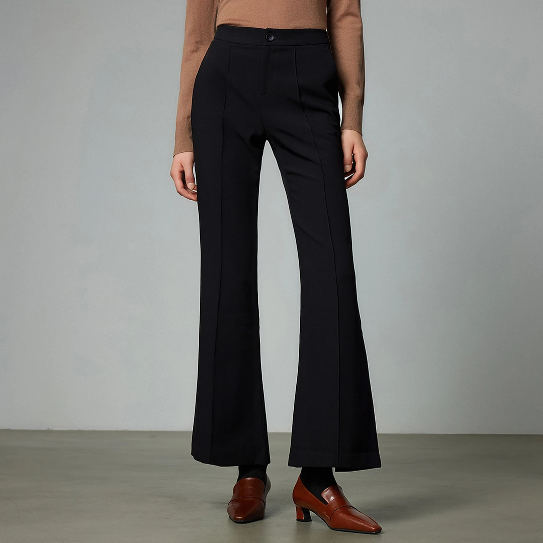 【诗语专属】简约高腰休闲裤女百搭后开叉微喇裤时尚通勤长裤