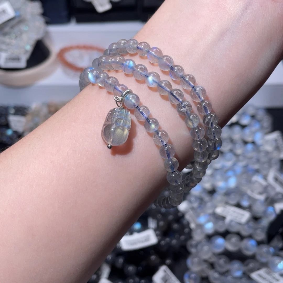 未镶嵌手链长石捡漏多圈彩光灰月光5.5m
