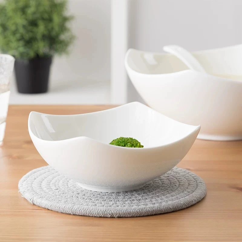 【6英寸沙拉碗】景德镇高温纯白高级感釉下彩家用翘脚盘 网红水果碗