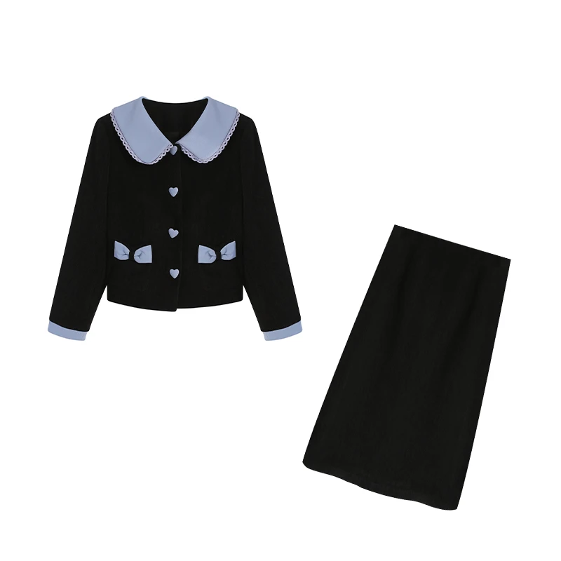 【大码显瘦】春款气质时尚显瘦遮肉百搭休闲黑色两件套ZL103013