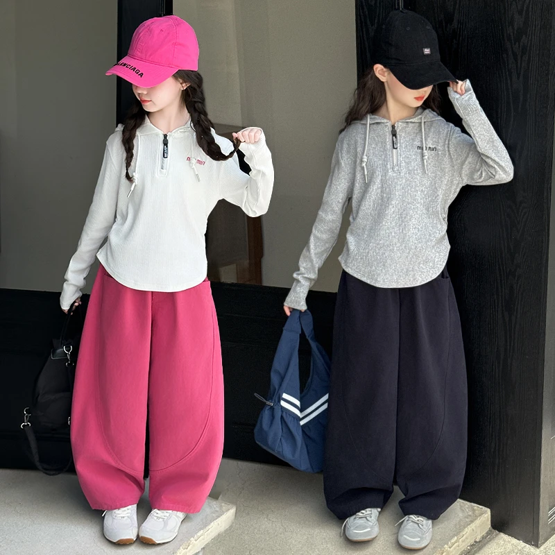 女童2025年春秋新款中大童洋气儿童时尚百搭连帽洋气两件套