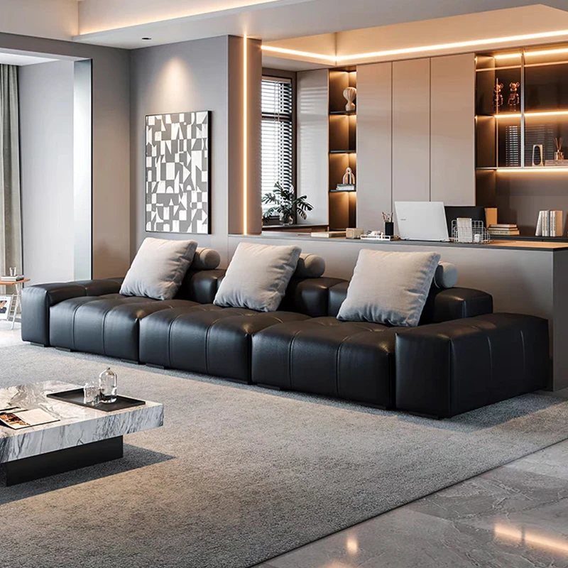 像素沙发真皮模块2025新款像素块意式极简客厅原版黑色皮沙发
