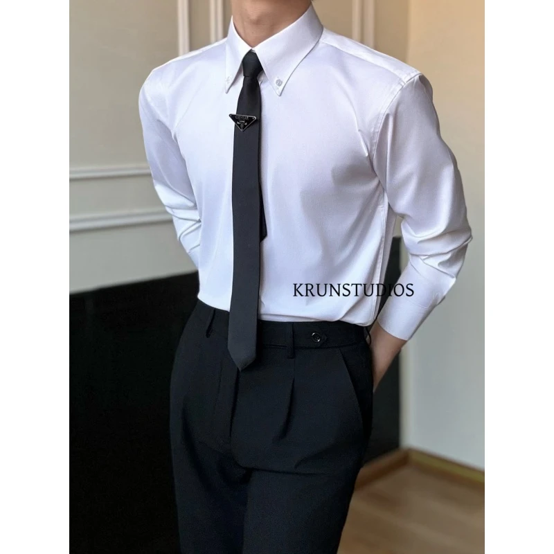【KRUN】法式大尖领衬衫男长袖秋季新款商务休闲英伦风高级感衬衣