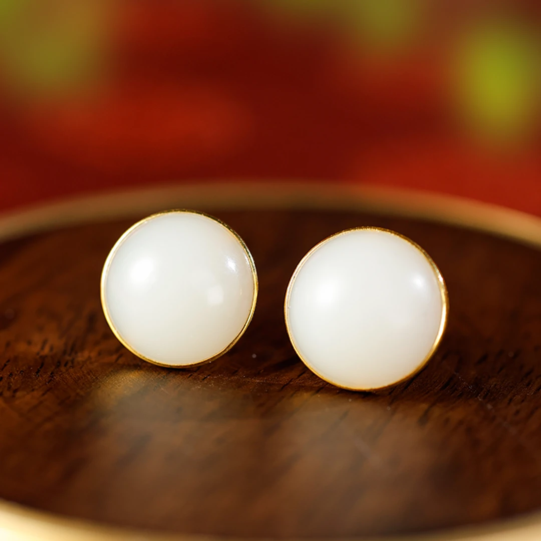 白玉世家超超性价比/18K金白玉耳钉春日上新礼物和田玉玉石耳饰