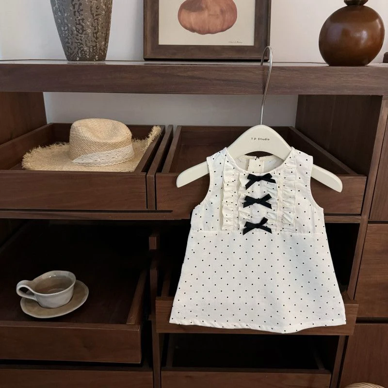 女宝宝夏季新款连衣裙波点甜美蝴蝶结气质周岁生日洋气可爱背心裙
