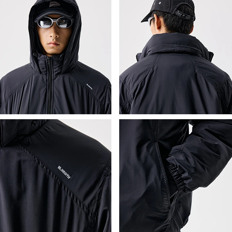 ben·panda25AW连帽立领两穿拉链棉服宽松户外运动反光标侧袋外套