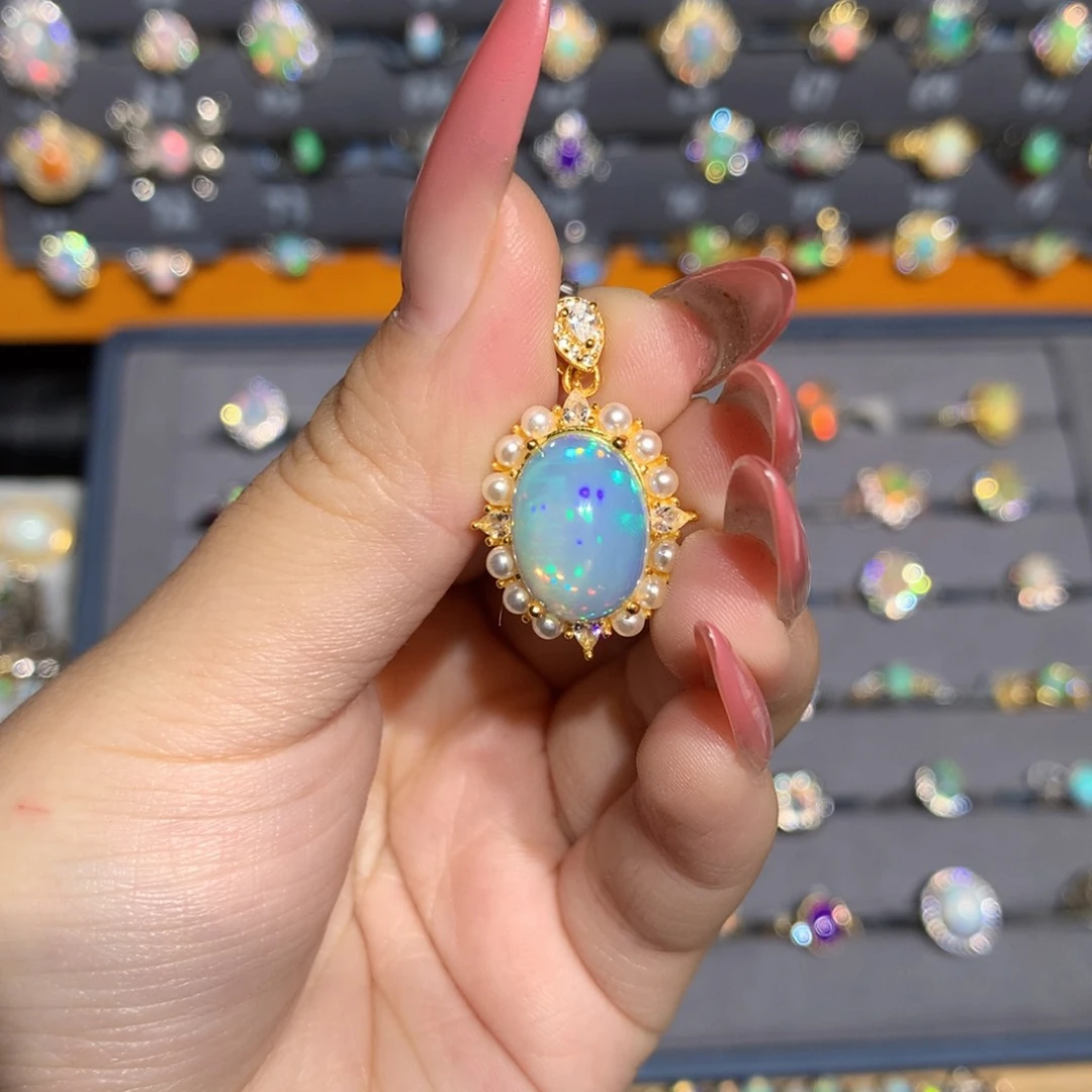 银S925镶嵌欧泊欧泊福利吊坠l