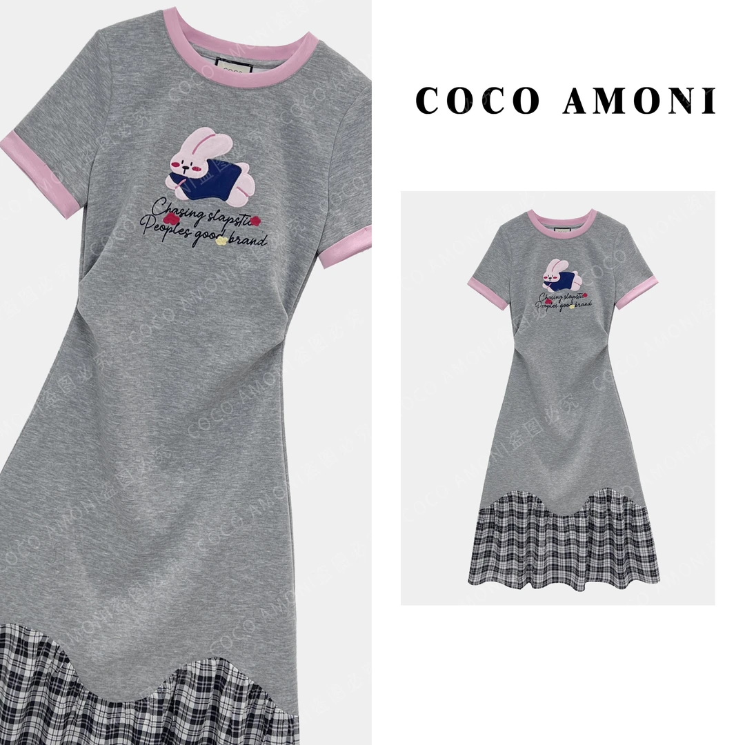 夏日轻奢爆款高级设计女装拼接高级褶皱收腰显瘦气质连衣裙AC424