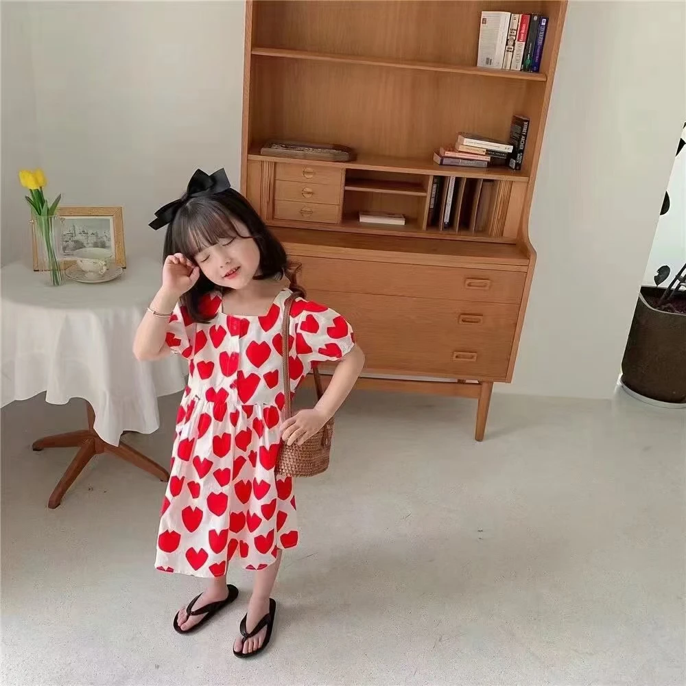 女童纯棉爱心图案连衣裙