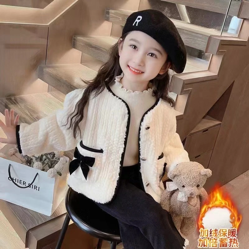 女童加绒2025新款冬季外套小香风女宝宝加绒加厚外穿洋气