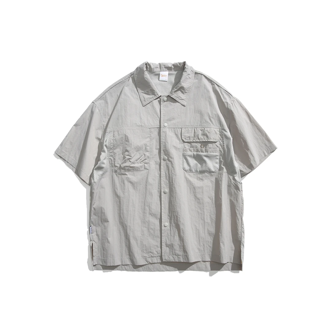 日系短袖衬衫简约极简风男衬衣美式时尚休闲夏季复古宽松印花