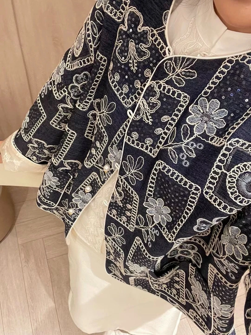 【D乐】春款新中式国风刺绣亮片重工腰果花外套