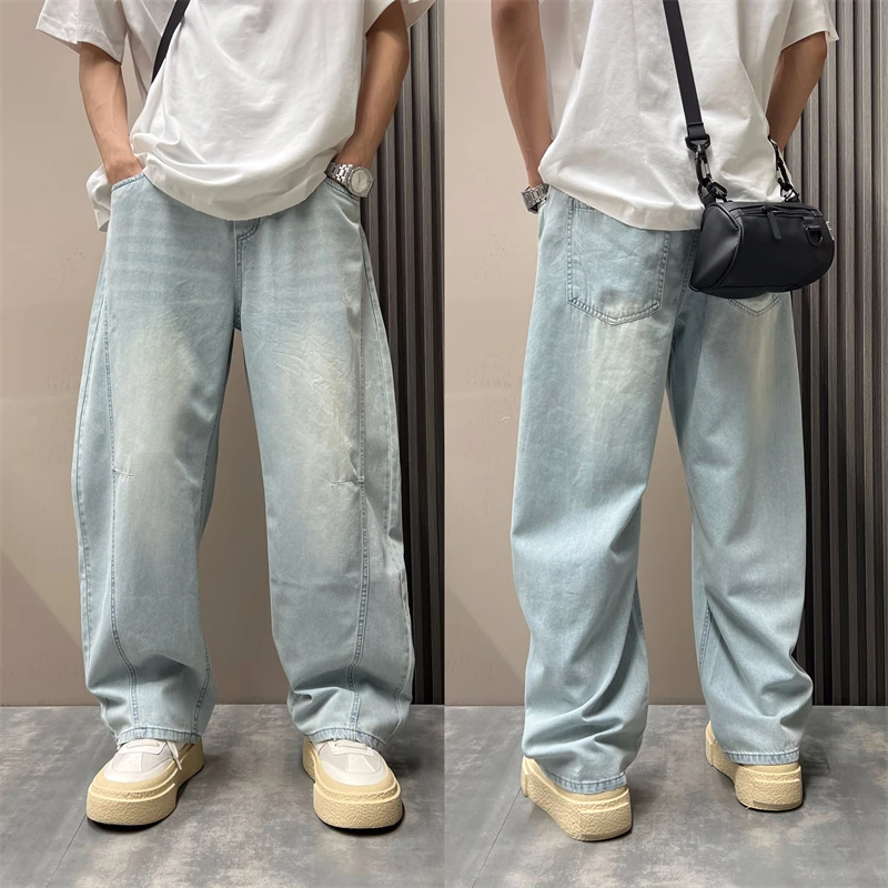 2025秋季新款美式复古水洗做旧弯刀牛仔裤男宽松直筒裤薄款长裤男