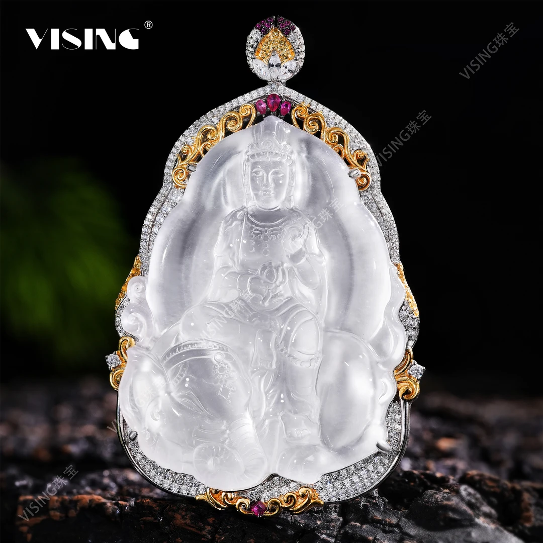 VS珠宝天然石英质玉水沫普贤菩萨吊坠项链毛衣链国风新中式