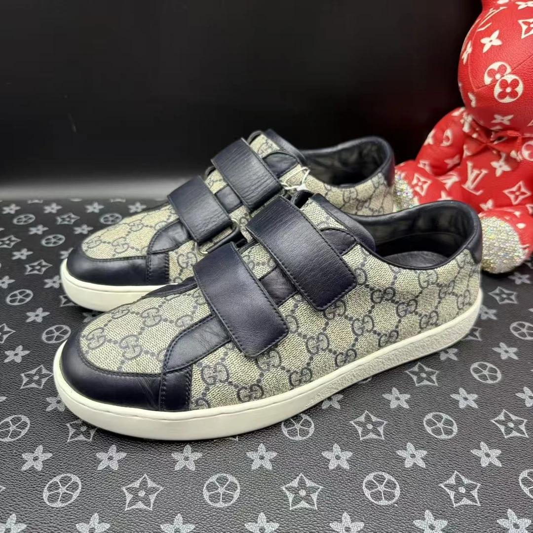 95新 GUCCI/古驰 男士藏蓝老花魔术贴板鞋41欧码 ddm3145