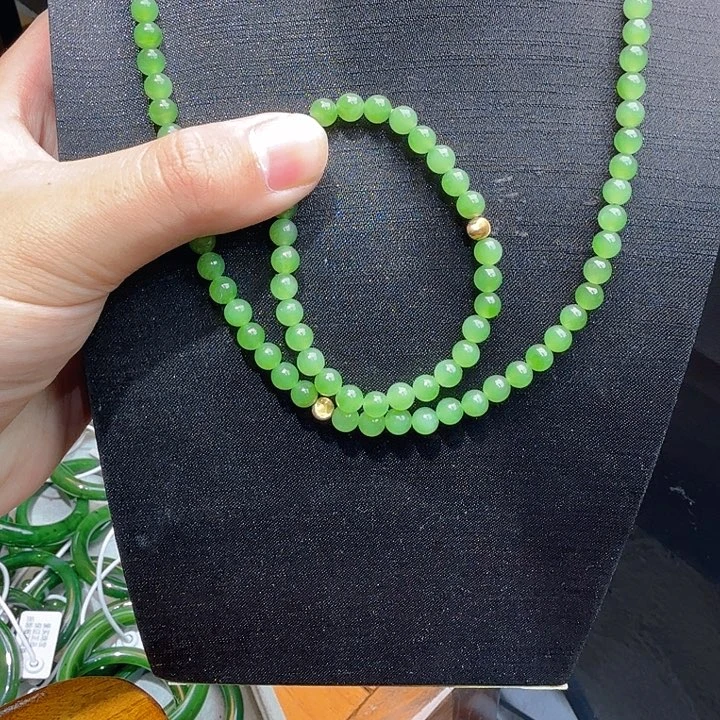 和田玉（碧玉）18K金镶嵌颈饰套链