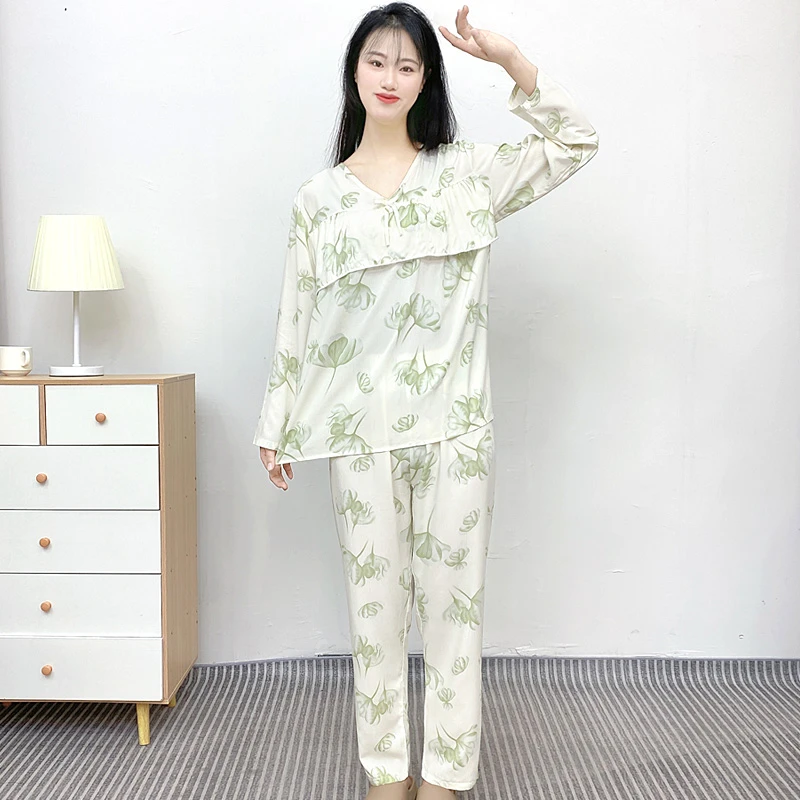 春秋长袖款女棉绸睡衣防凸点不带胸垫2025年新款可外穿家居服Y157