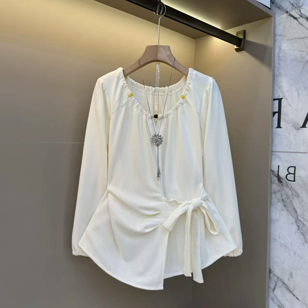 2025韩系气质多巴胺设计绑带休闲系绳减龄时尚减龄百搭上衣717