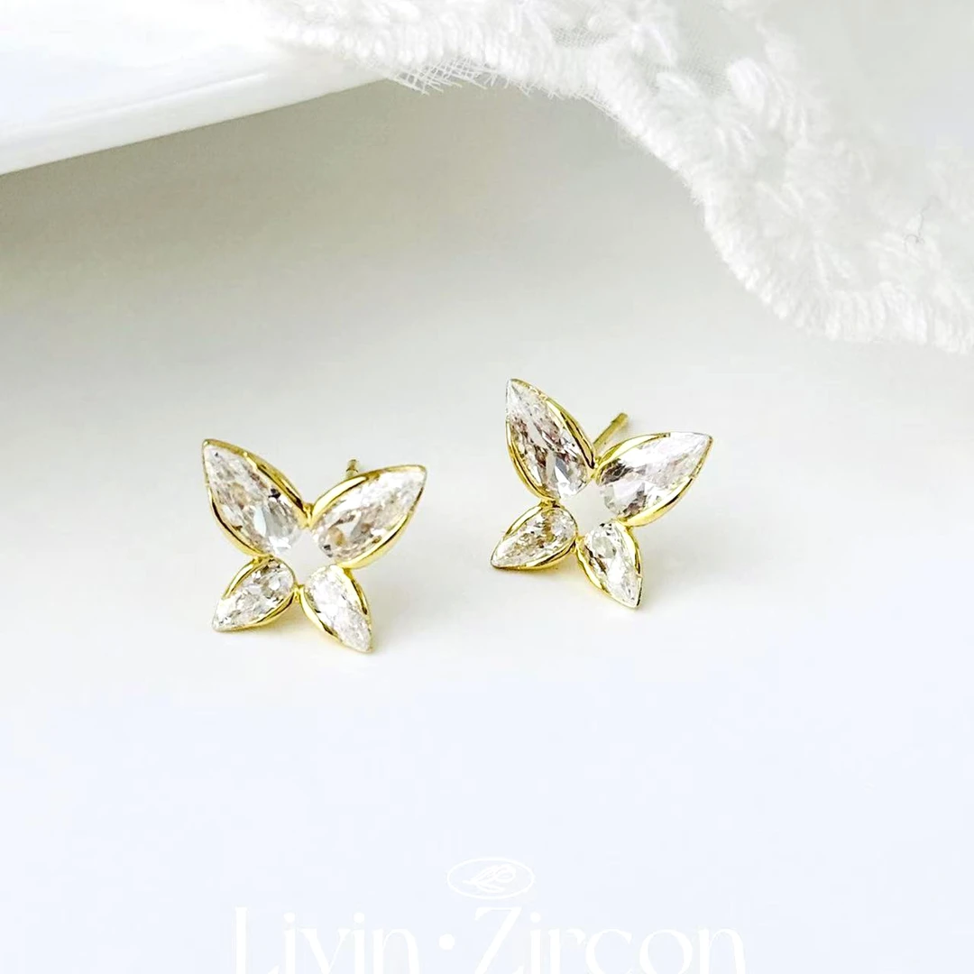铜合金合成锆石耳饰 c421 c422丽银【小蝴蝶耳钉】日常通勤耳钉3340