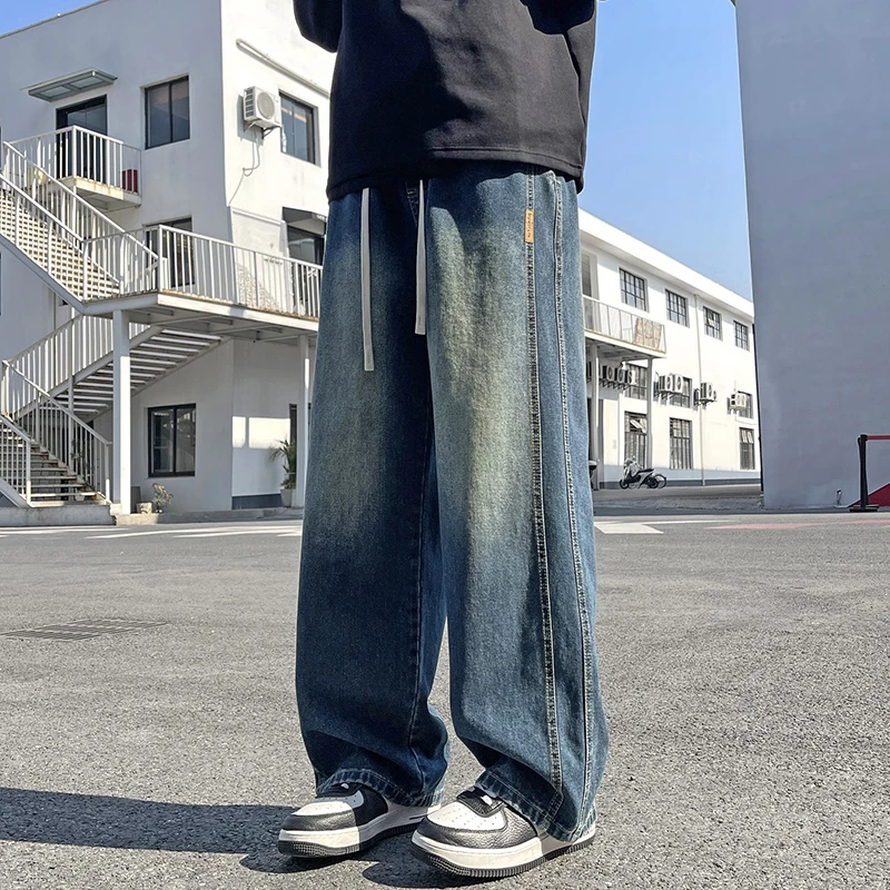 牛仔裤男新款美式高街vibe阔腿裤子水洗做旧宽松直筒休闲长裤男款