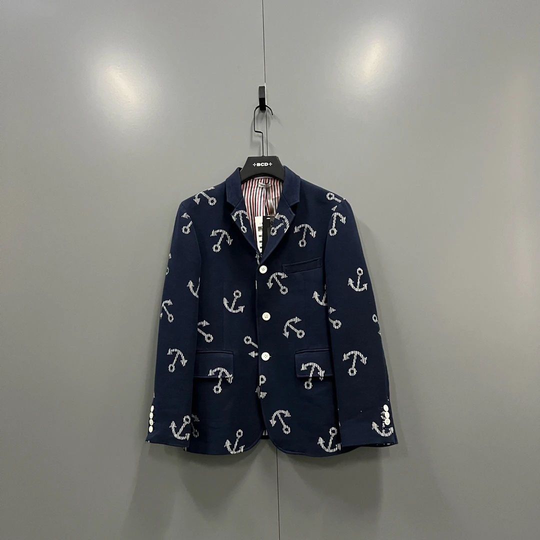 99新 THOMBROWNE (ll) 藏蓝色船锚印花西服 1码/101187