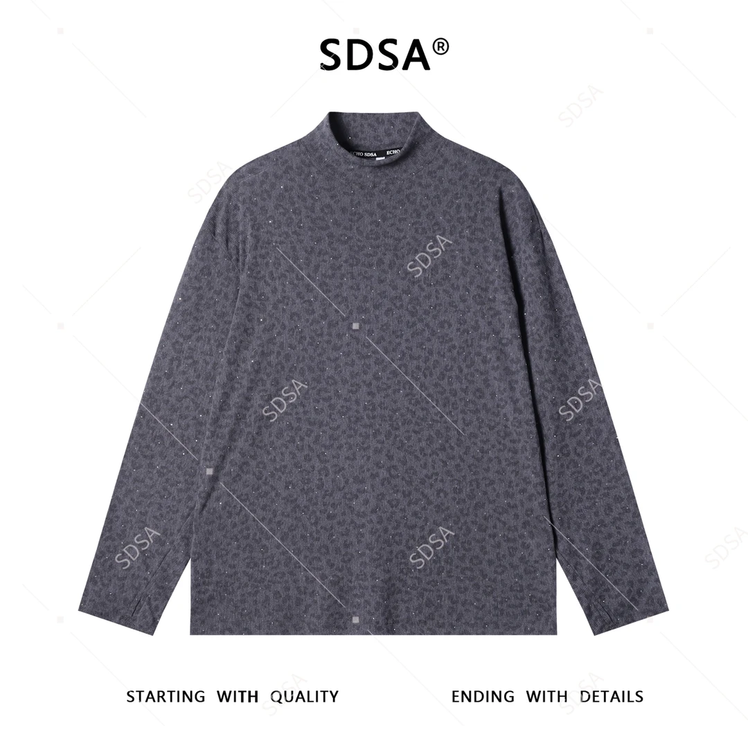 SDSA男士秋冬新款痞帅男装美式简约豹纹半高领长袖T恤百搭时尚潮