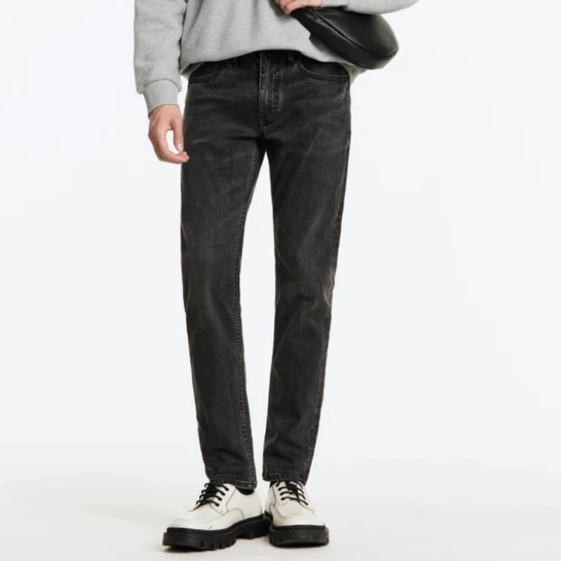 秋冬加薄绒弹力休闲牛仔裤黑色 7108