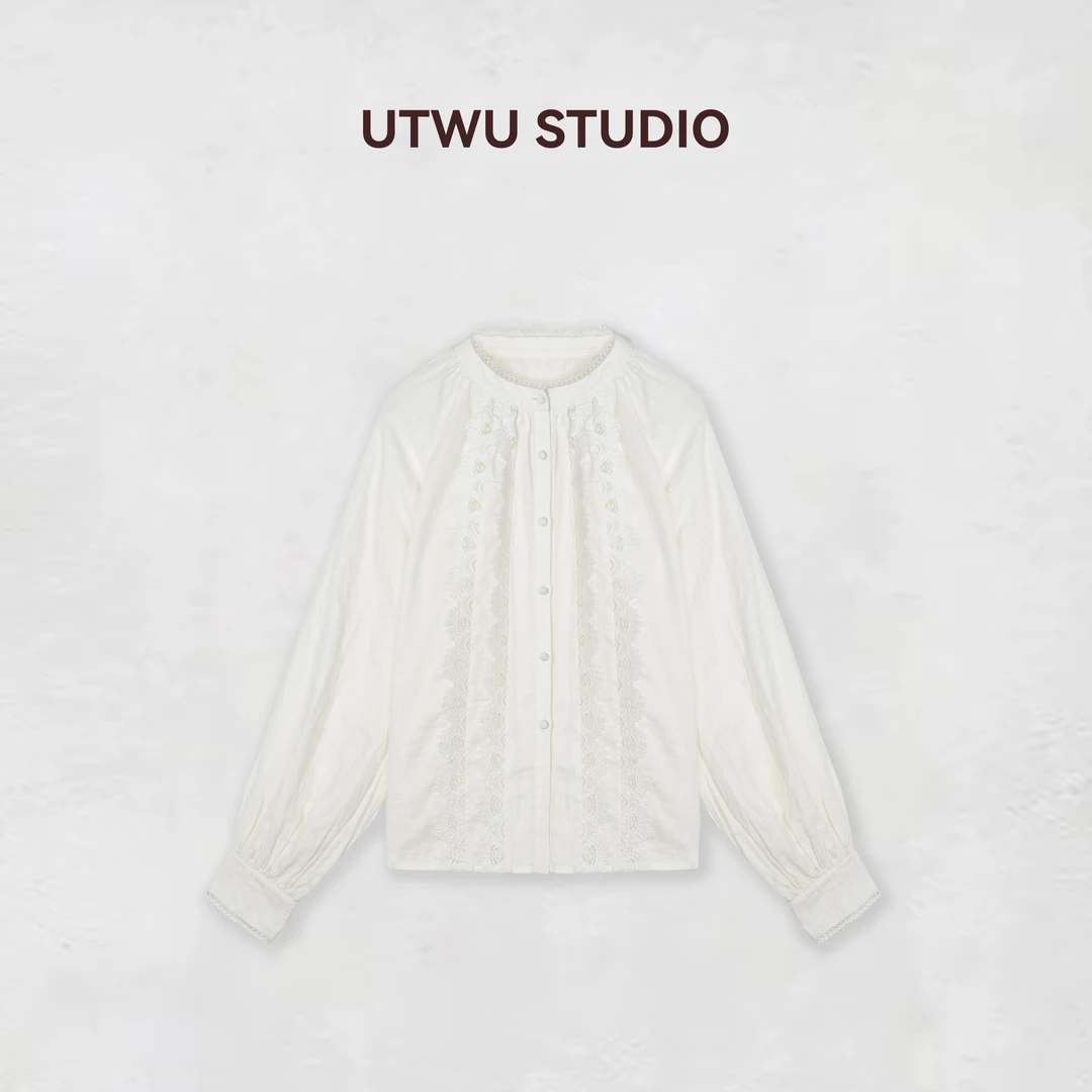 UTWU小敏「莫奈花园」1oo亚麻法式花边镂空复古蕾丝领衬衫S25C1017